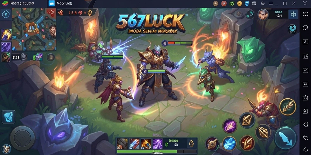 Tampilan seru gameplay <strong>567LUCK</strong> dalam aksi pertempuran MOBA.