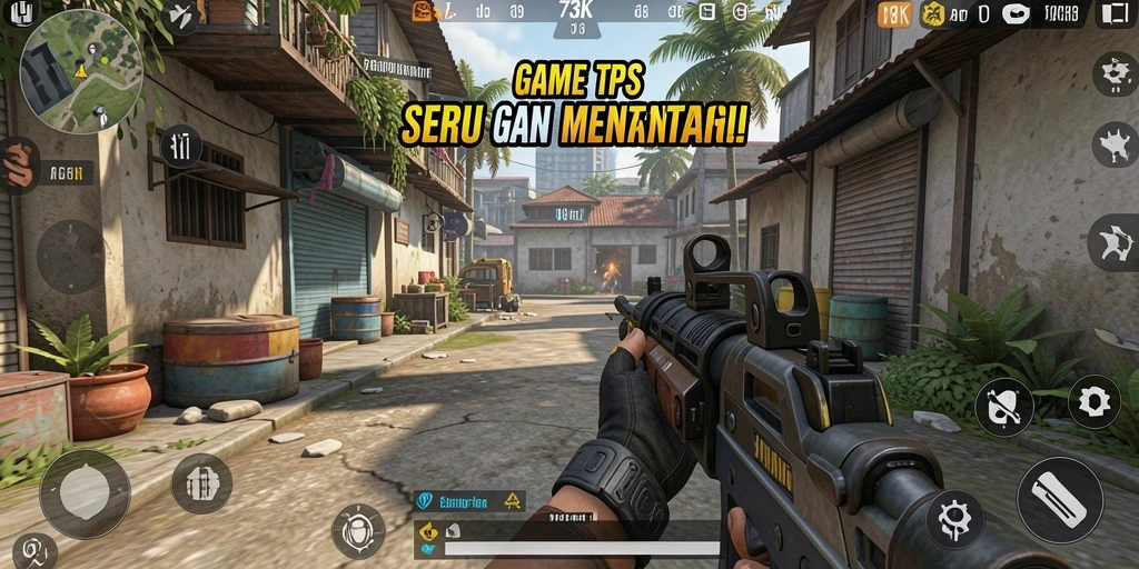 Screenshot menampilkan aksi intens dalam gameplay TPS 73K.