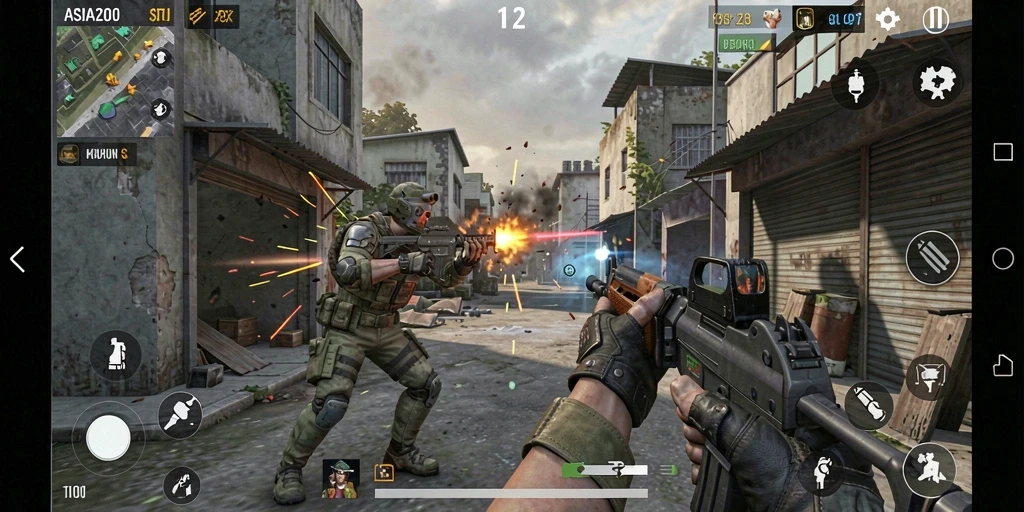 Gameplay seru dalam ASIA200, menunjukkan aksi tembak-menembak.