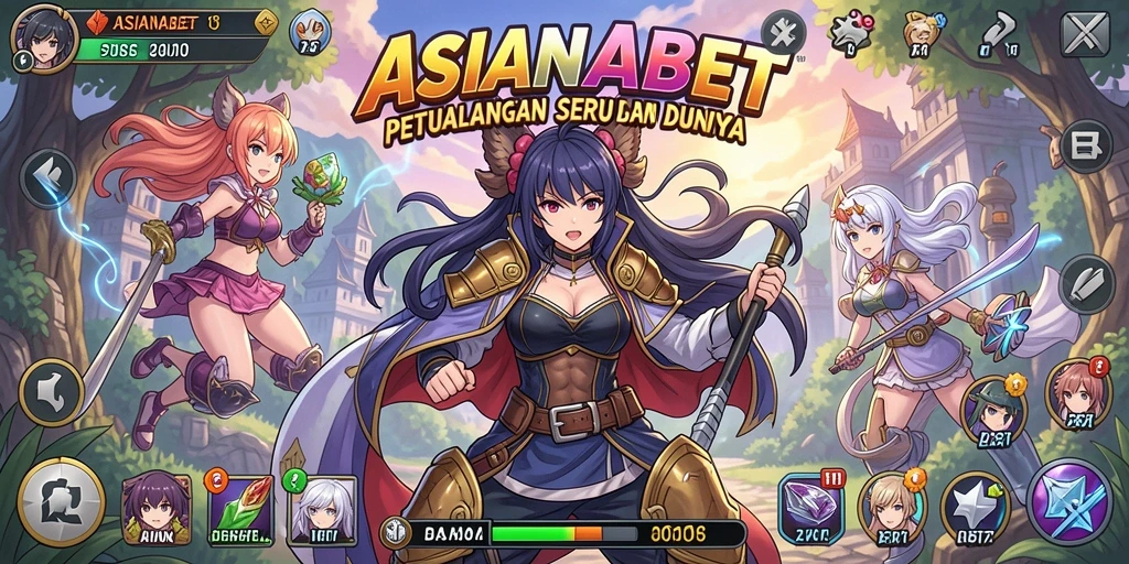 Screenshot utama ASIANABET menampilkan pertarungan seru dengan karakter anime.