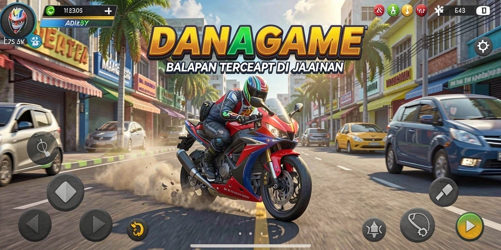 Tampilan gameplay balapan motor yang mendebarkan di DANAGAME.