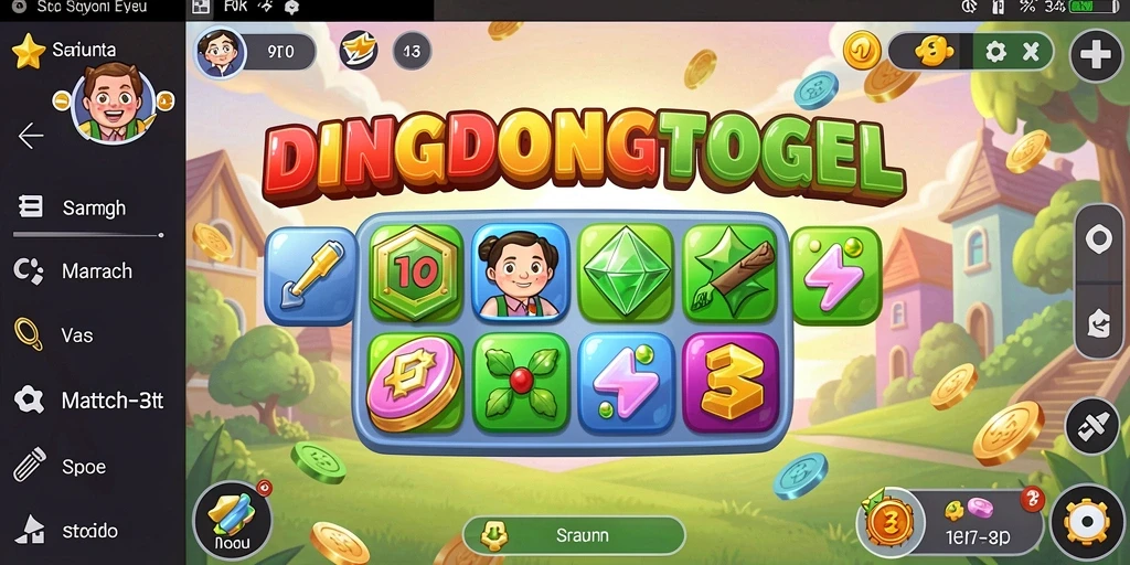 Screenshot DINGDONGTOGEL menampilkan gameplay seru Match-3 yang penuh warna.