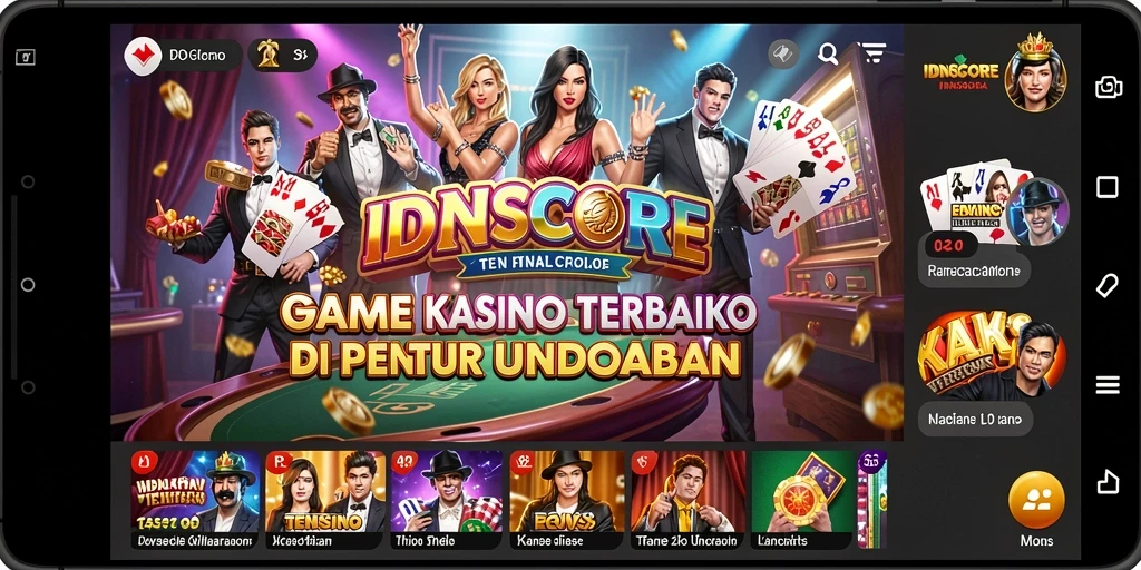 Screenshot utama IDNSCORE menampilkan gameplay Kasino yang mendebarkan.