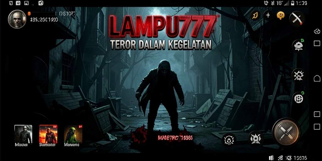 Screenshot permainan LAMPU777 menampilkan kondisi gelap dengan makhluk menyeramkan.