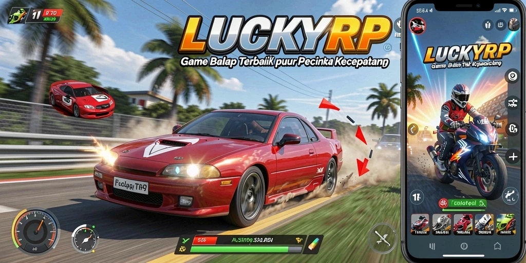 Screenshot permainan LUCKYRP yang menampilkan aksi balap menegangkan.