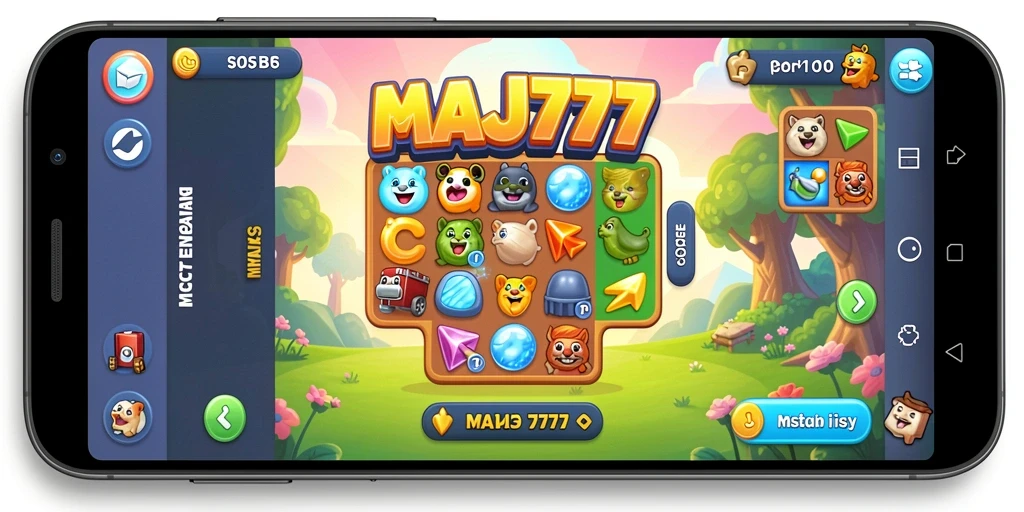 Tangkapan layar permainan MAJ777 menampilkan aksi Match-3 yang penuh warna.