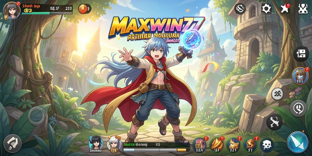 Screenshot gameplay MAXWIN77 menampilkan aksi pertarungan karakter Anime.