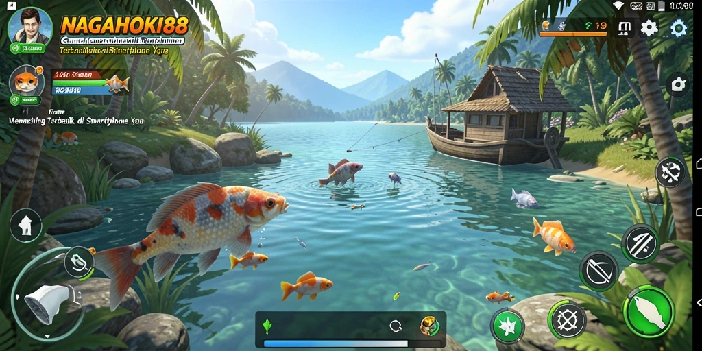 Screenshot gameplay NAGAHOKI88 saat menangkap ikan di laut.