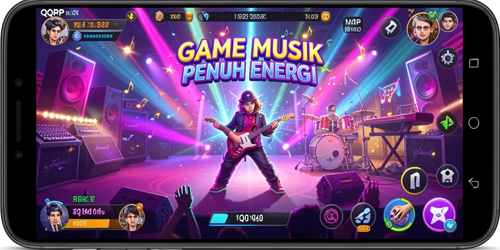 Screenshot gameplay <strong>QQRP</strong> menampilkan pemain bersenang-senang dengan lagu-lagu musik.