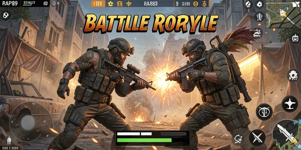 Gameplay seru RAP89 dengan aksi Battle Royale yang mendebarkan.