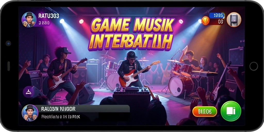 Screenshot utama dari gameplay RATU303 yang menunjukkan aksi bermain musik seru.