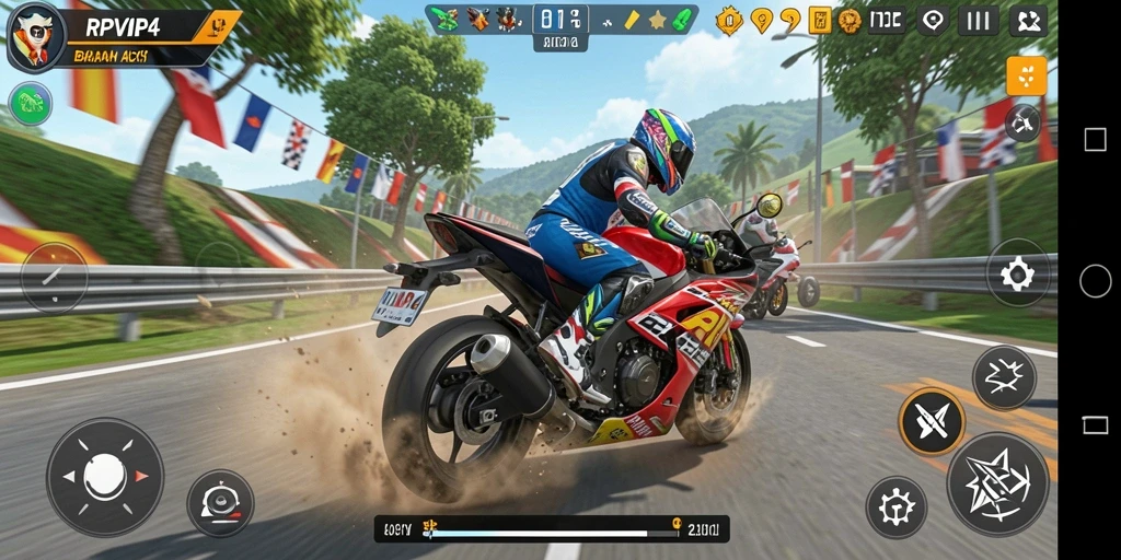 Tampilan gameplay RPVIP4 yang seru dan penuh aksi balapan motor.