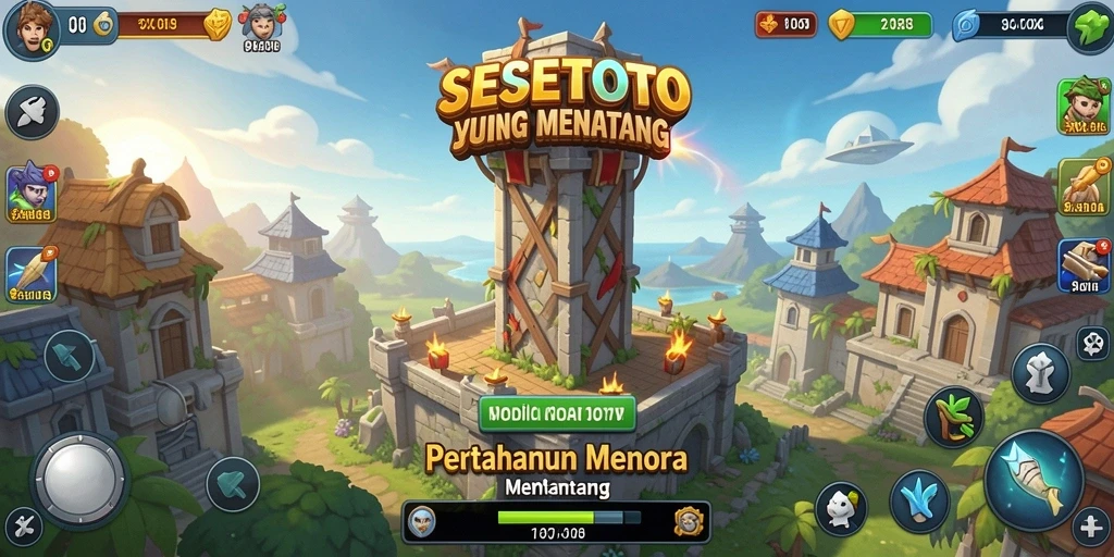Tampilan permainan <strong>SESETOTO</strong> yang menampilkan menara dan musuh.
