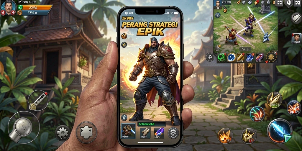 Screenshot gameplay ZK988 menampilkan pertempuran strategis yang mendebarkan.